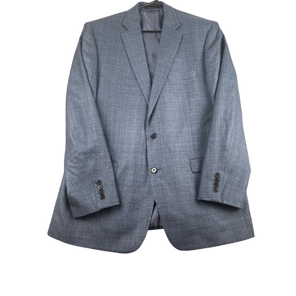 Lauren Ralph‎ Lauren Blue & Gray Plaid 52% Silk 48% Wool Blazer Men’s Size 44L